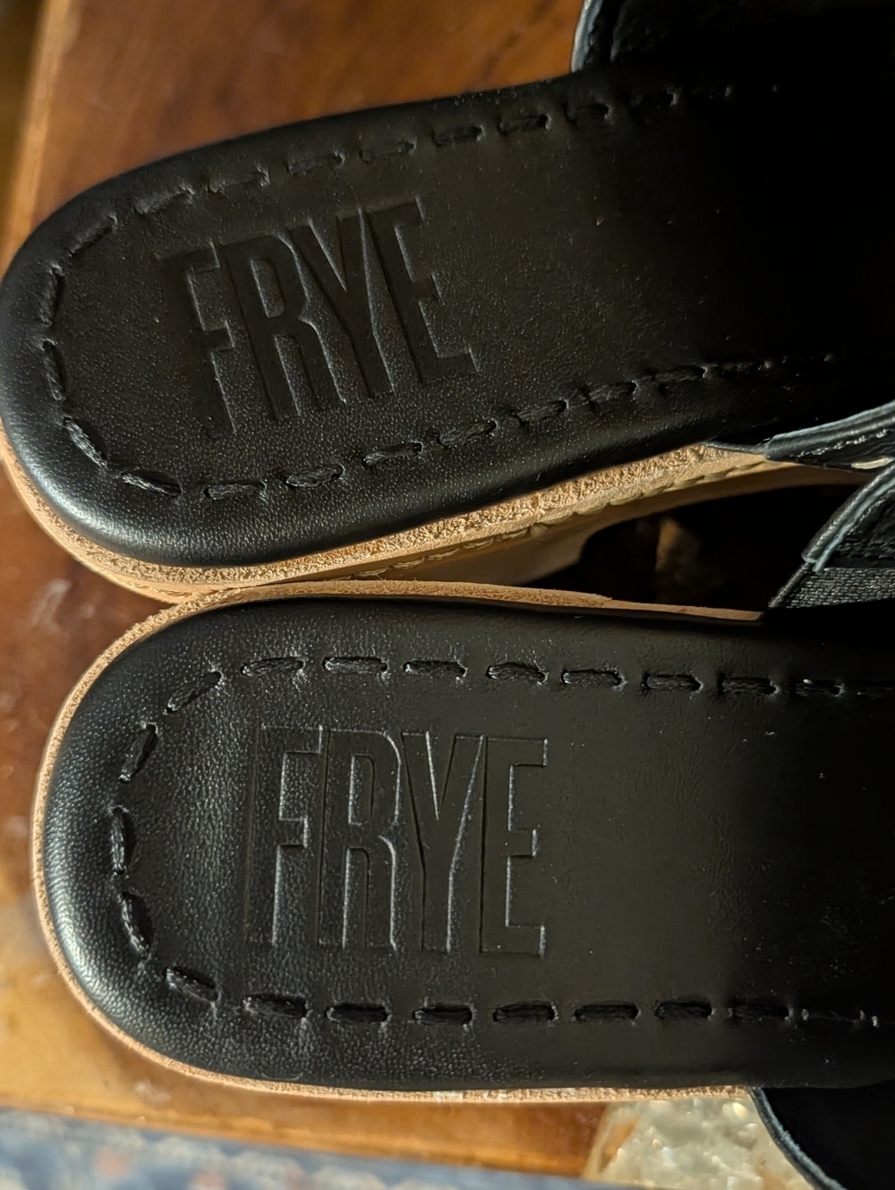 Frye Hazel 2 Platform Slides sz 8 in Black Leather & Natural Wood - Picture 15 of 16